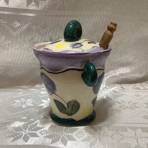 Peta Hall Honey Jar the County Potter Hand Crafted Glaze Signed Floral